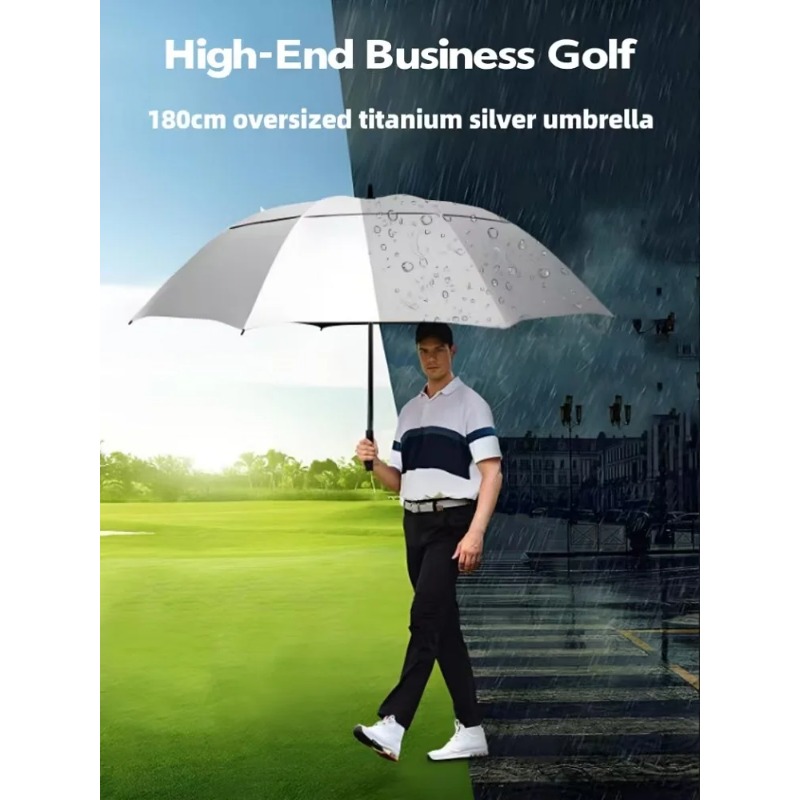 Golf Umbrella Large - 自動超大型傘 180cm チタンシルバーコーティング 紫外線防止日傘 大型ダブルファイバーゴルフ傘