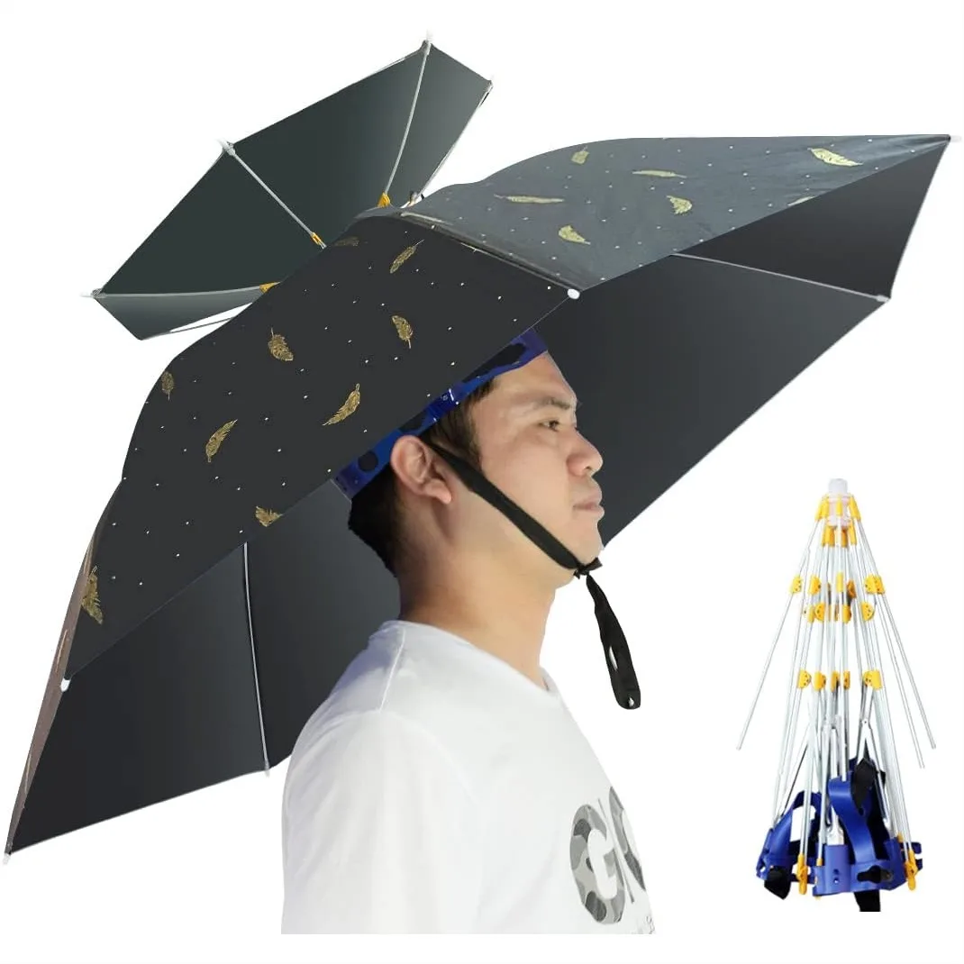 Golf Umbrella Large - 折りたたみ式調整可能傘帽子、37.4インチ大型ハンズフリー帽子、釣り、ガーデニング、ゴルフ、アウトドアに最適