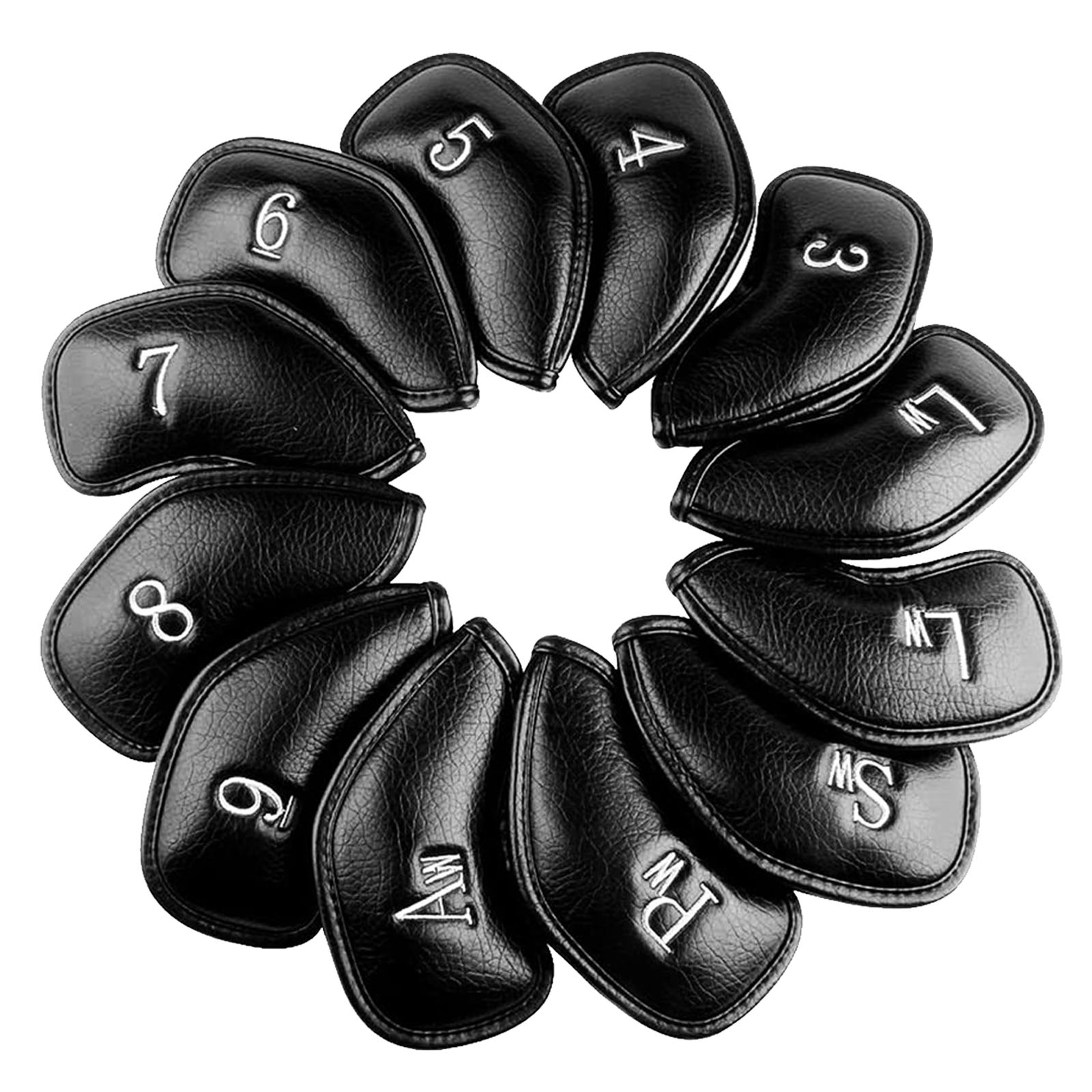 Golf Equipment Set - プレミアム合成皮革製スタイリッシュなアイアン＆ウェッジゴルフヘッドカバー、お得な12ピースセット、刺繍ラベル付き、ほとんどのクラブに適合