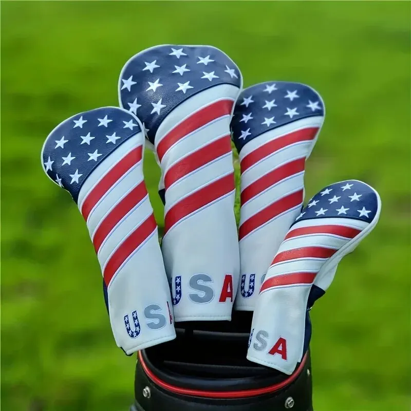 Golf Equipment Set - 愛国的なゴルフクラブヘッドカバーセット - 耐久性のあるPUレザーと鮮やかなアメリカ国旗デザインでクラブを保護します