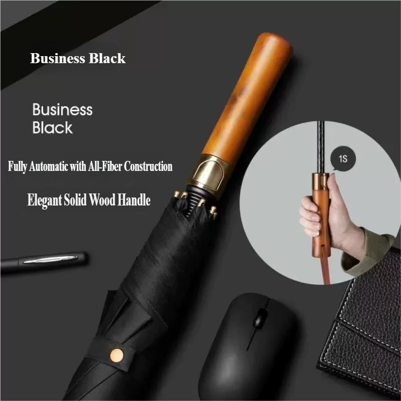 Golf Umbrella Large - 自動開閉式ビジネスゴルフ傘、高級木製ロングハンドル傘（男女兼用）、2-in-1日傘＆雨傘大型傘