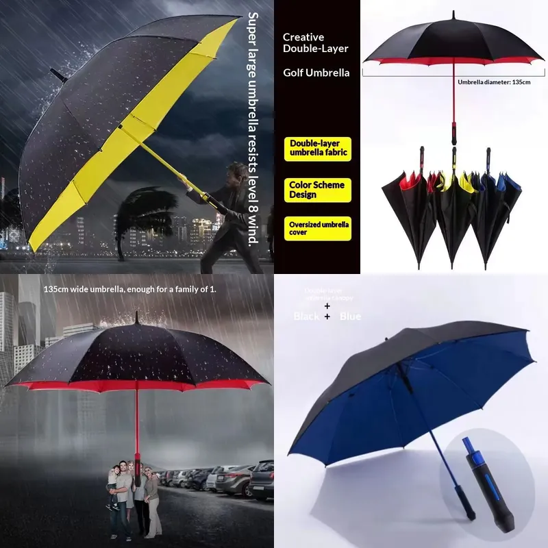 Golf Umbrella Large - 大型耐風ゴルフ傘 二重構造自動開閉式ロングハンドルビジネスストーム傘 日傘 ゴルフ傘