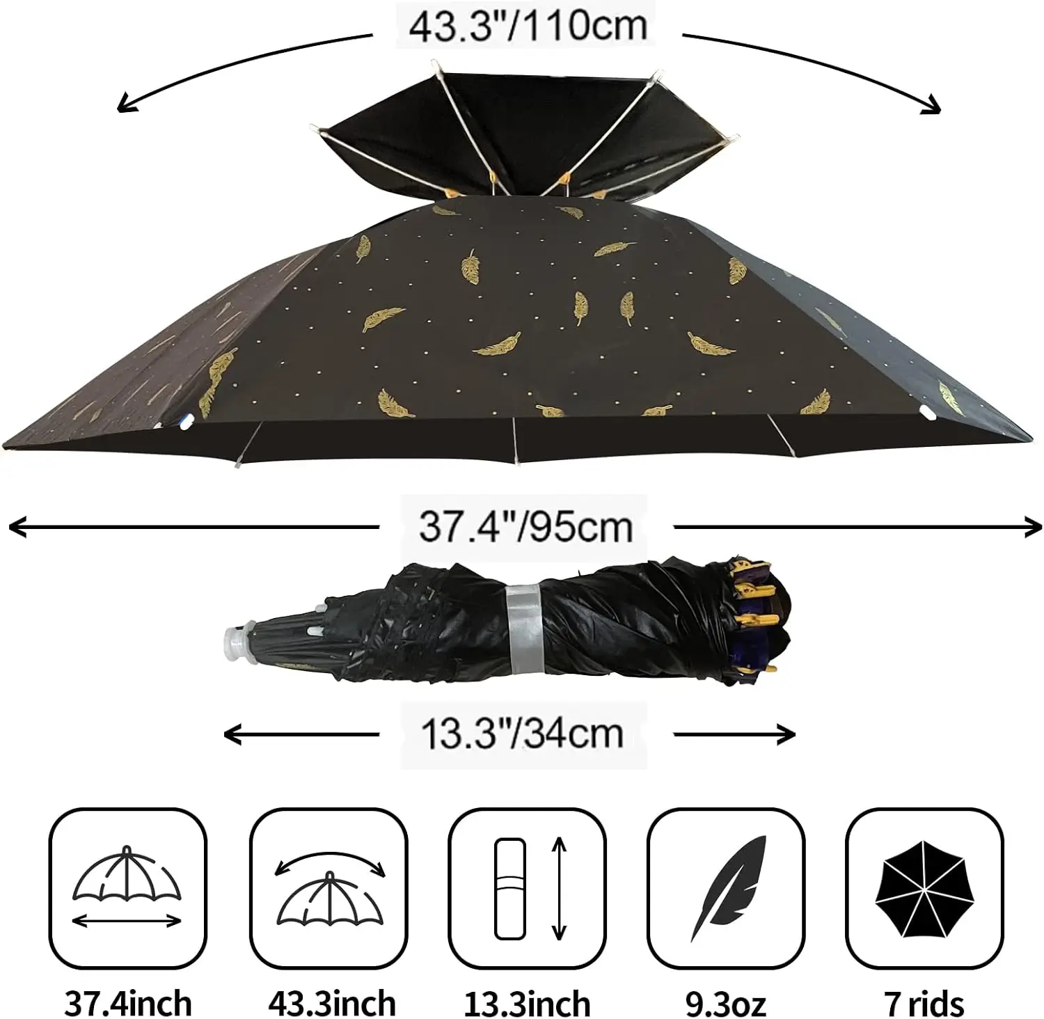 折りたたみ式調整可能傘帽子、37.4インチ大型ハンズフリー帽 - Golf Umbrella Large のレビューと価格