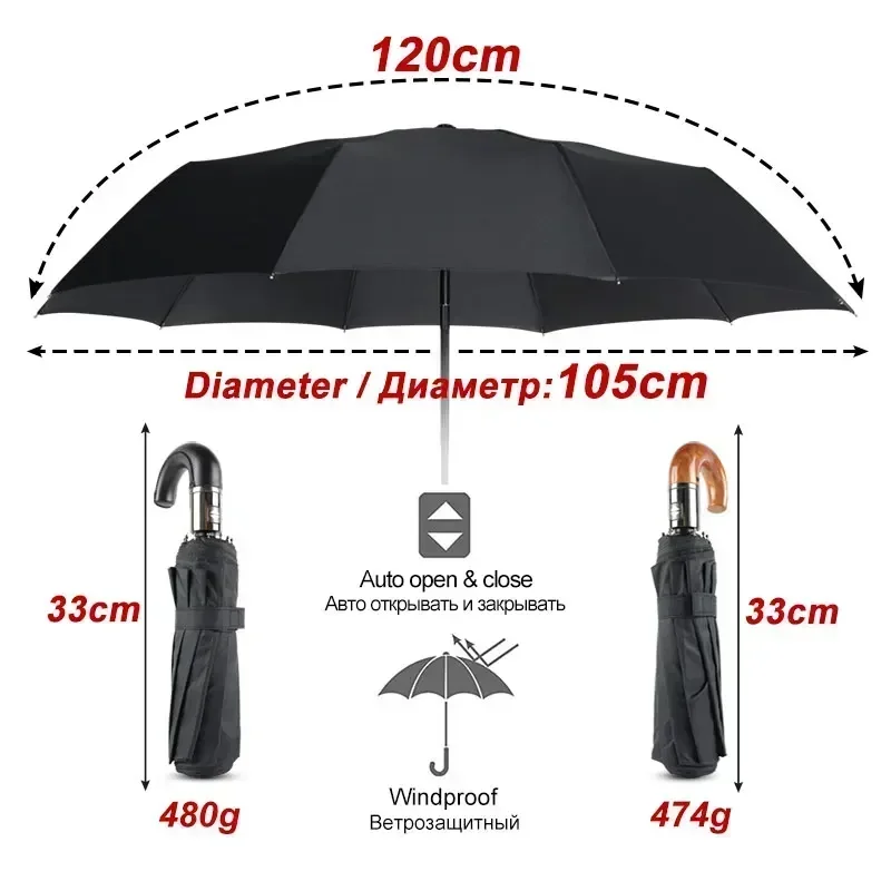 高級逆傘 メンズ 木製ハンドル 大型自動傘 防風 強力 10 - Golf Umbrella Large のレビューと価格