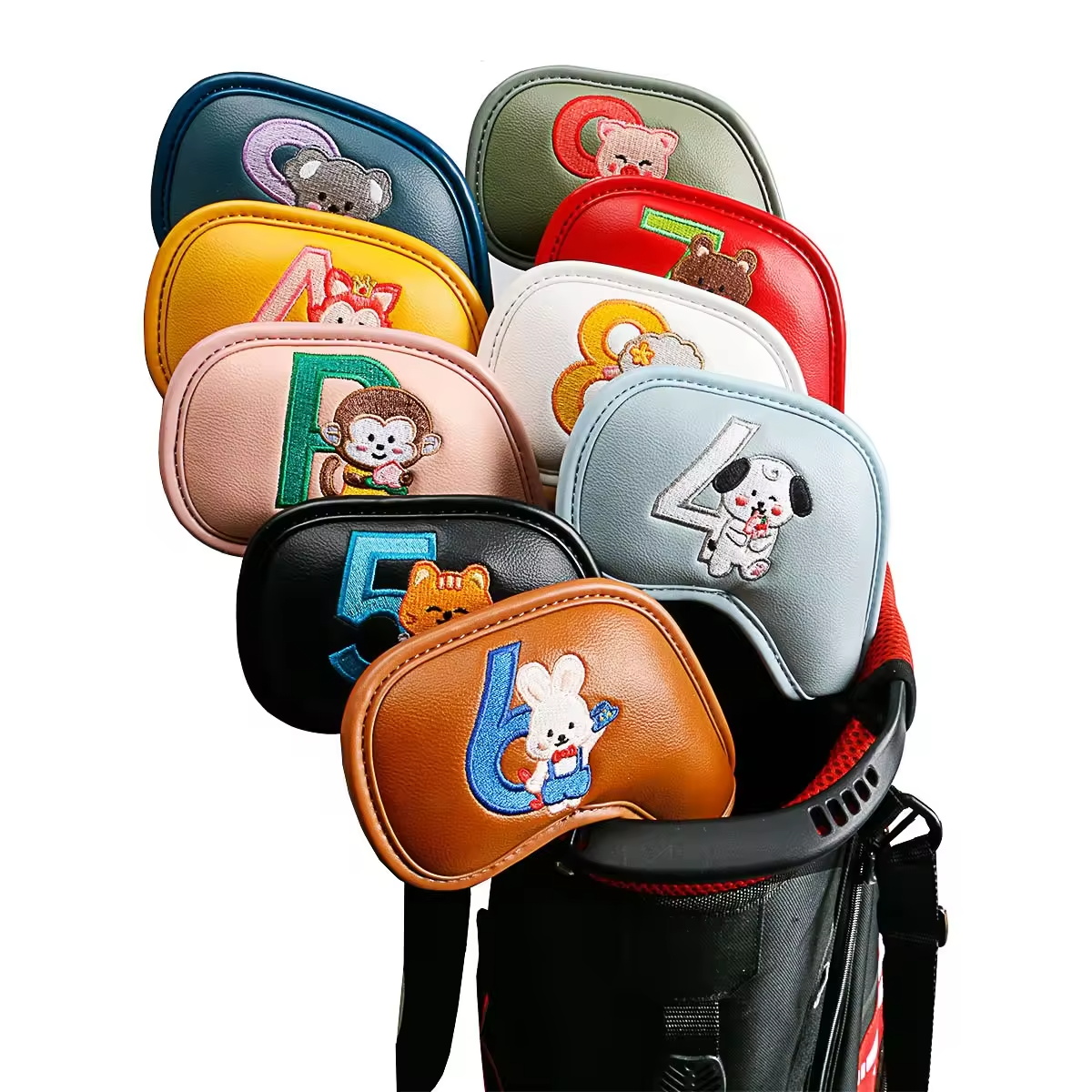 9個入りのかわいい漫画風動物ゴルフアイアンヘッドカバー、PU - Golf Equipment Rack のレビューと価格
