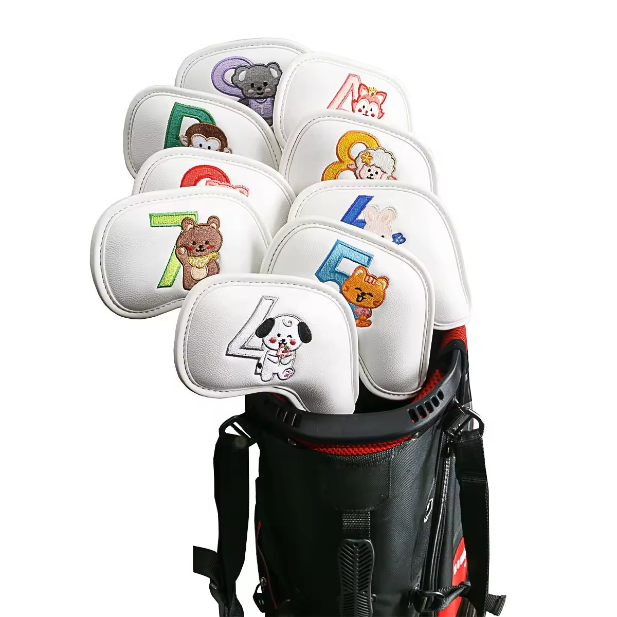 9個入りのかわいい漫画風動物ゴルフアイアンヘッドカバー、PU - Golf Equipment Rack のレビューと価格